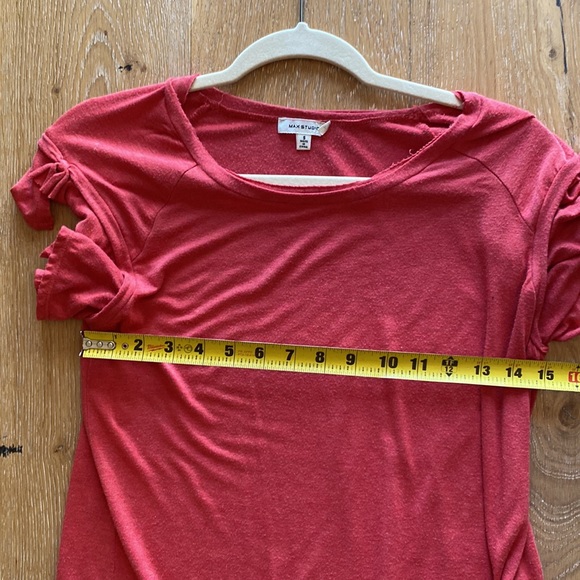 Max Studio SMALL soft ruffle sleeve tulip slit dress (red) - Picture 9 of 10